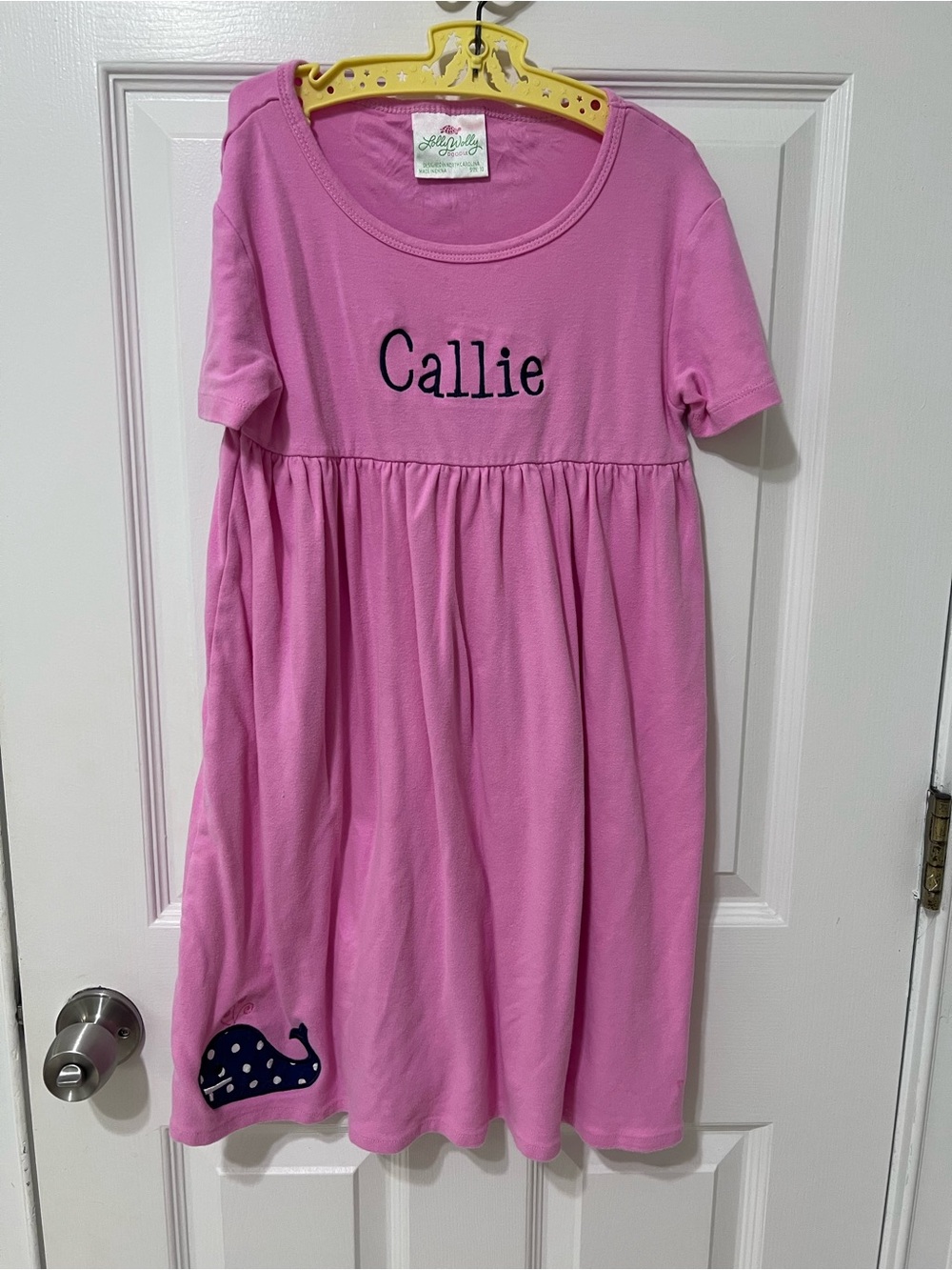 Lolly Wolly Doodle Pink Personalized Girls' Dress with Whale Appliqué